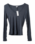 Garage Charcoal Ribbed V-Neck Long Sleeve Top – Size Medium