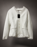 Mooyius Pearl Button Lace-Trimmed Blazer – White – Size Large