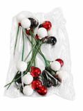 Decorative Holiday Berry Picks – Red, White & Black Craft Stems