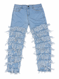 SHEIN Fringe Distressed High-Waisted Jeans – Light Wash | Women’s XL - READ DESCRIPTION