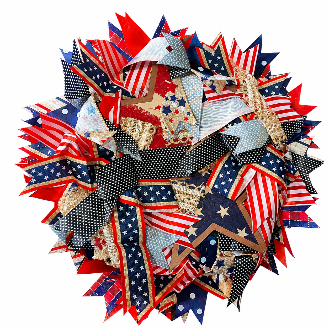 Handmade Patriotic Decorative Wreath – Red, White & Blue