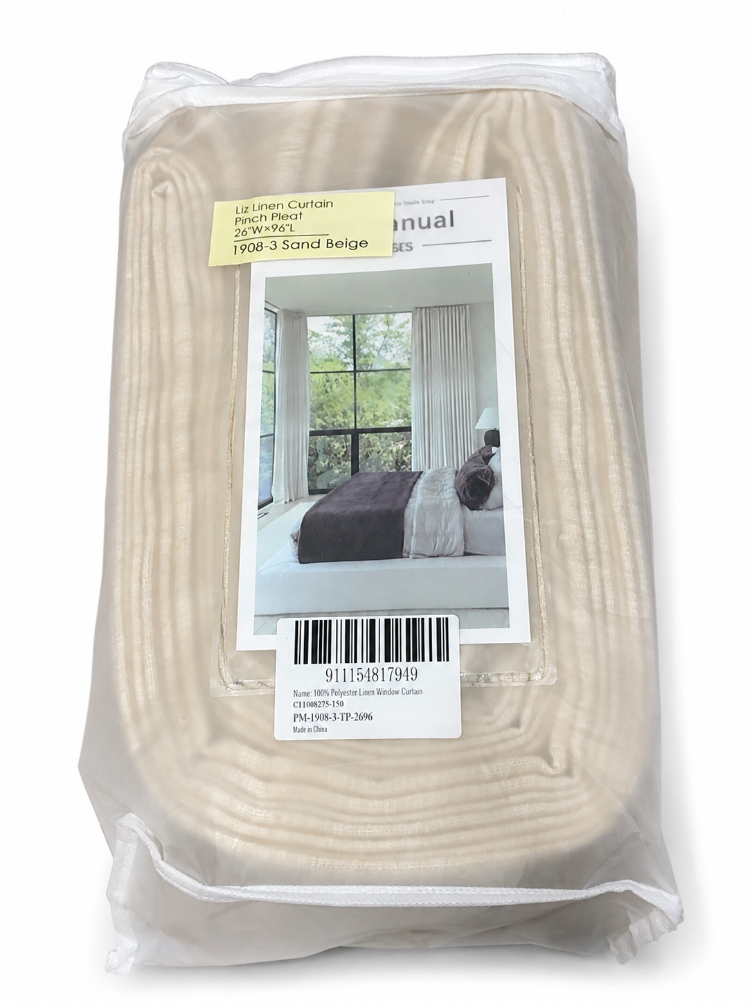 TWOPAGES Liz Linen Pinch Pleat Curtain – Sand Beige - 26x96
