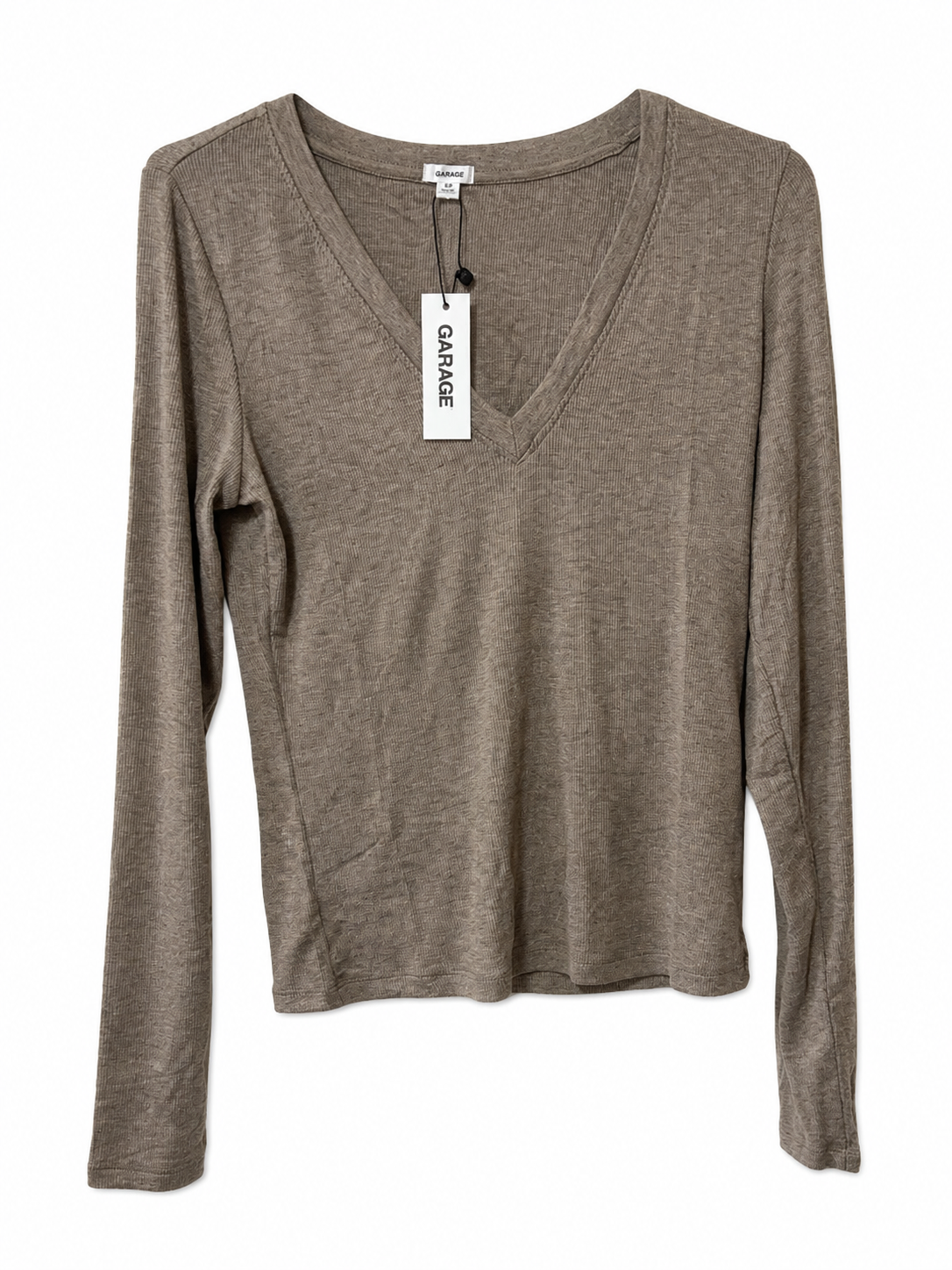 Garage Ribbed V-Neck Long Sleeve Top – Size Large