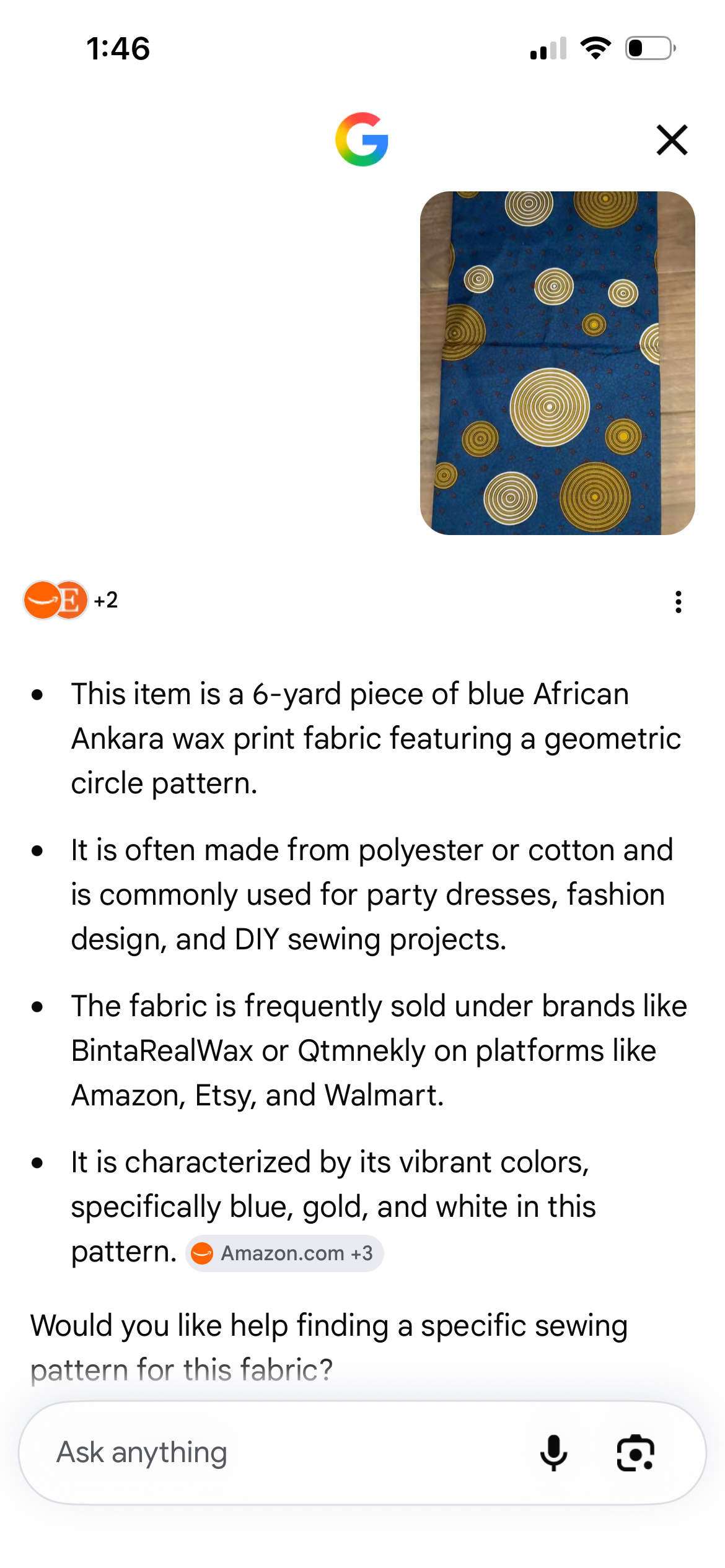 African Ankara Wax Print Fabric – Blue & Gold Geometric Circle Pattern