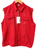 Red Sleeveless Denim Vest