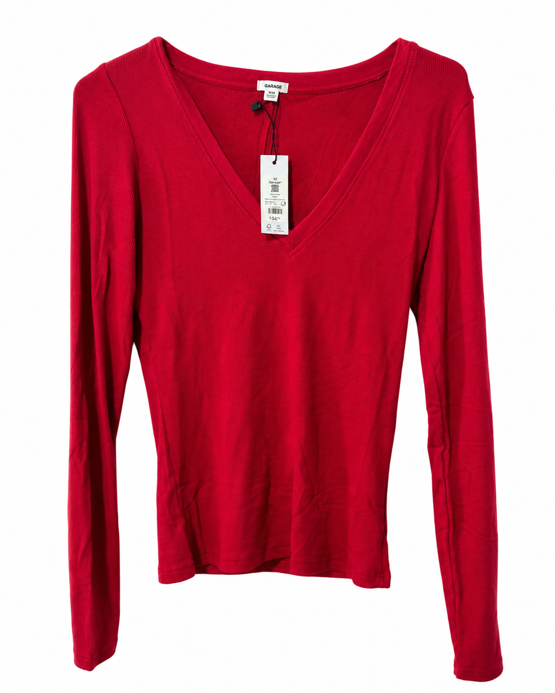 Garage Red V-Neck Long Sleeve Top – Size Medium