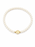 Initial “W” Faux Pearl Stretch Bracelet – White & Gold