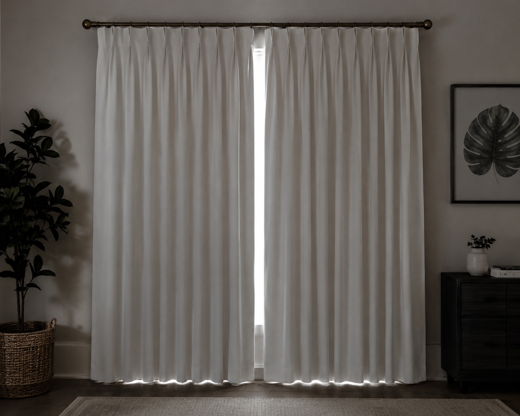 TWOPAGES Snow White Linen Pinch Pleat Blackout Curtain Panels – Set of 2