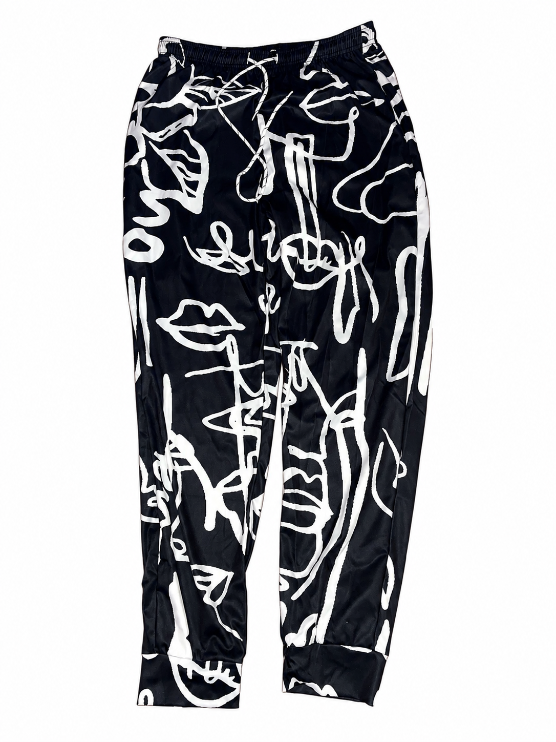 Abstract Print Jogger Pants – Black & White | Drawstring Waist Large