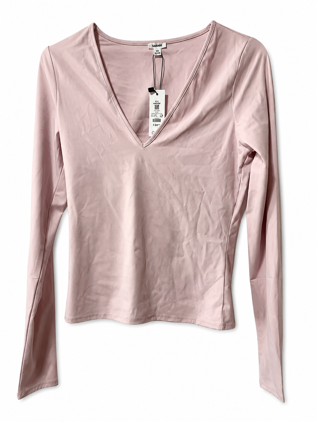 Garage Pink V-Neck Long Sleeve Top – Size Large