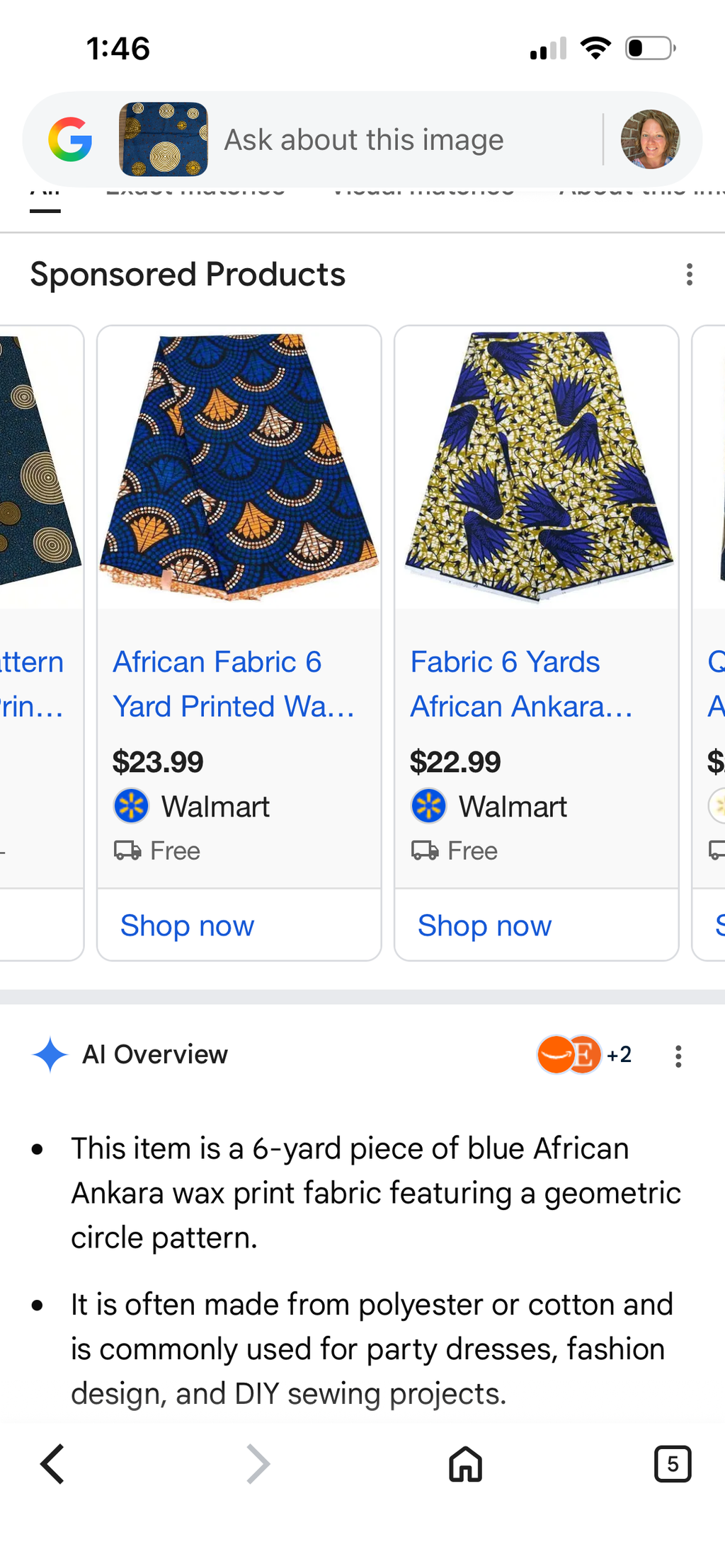 African Ankara Wax Print Fabric – Blue & Gold Geometric Circle Pattern