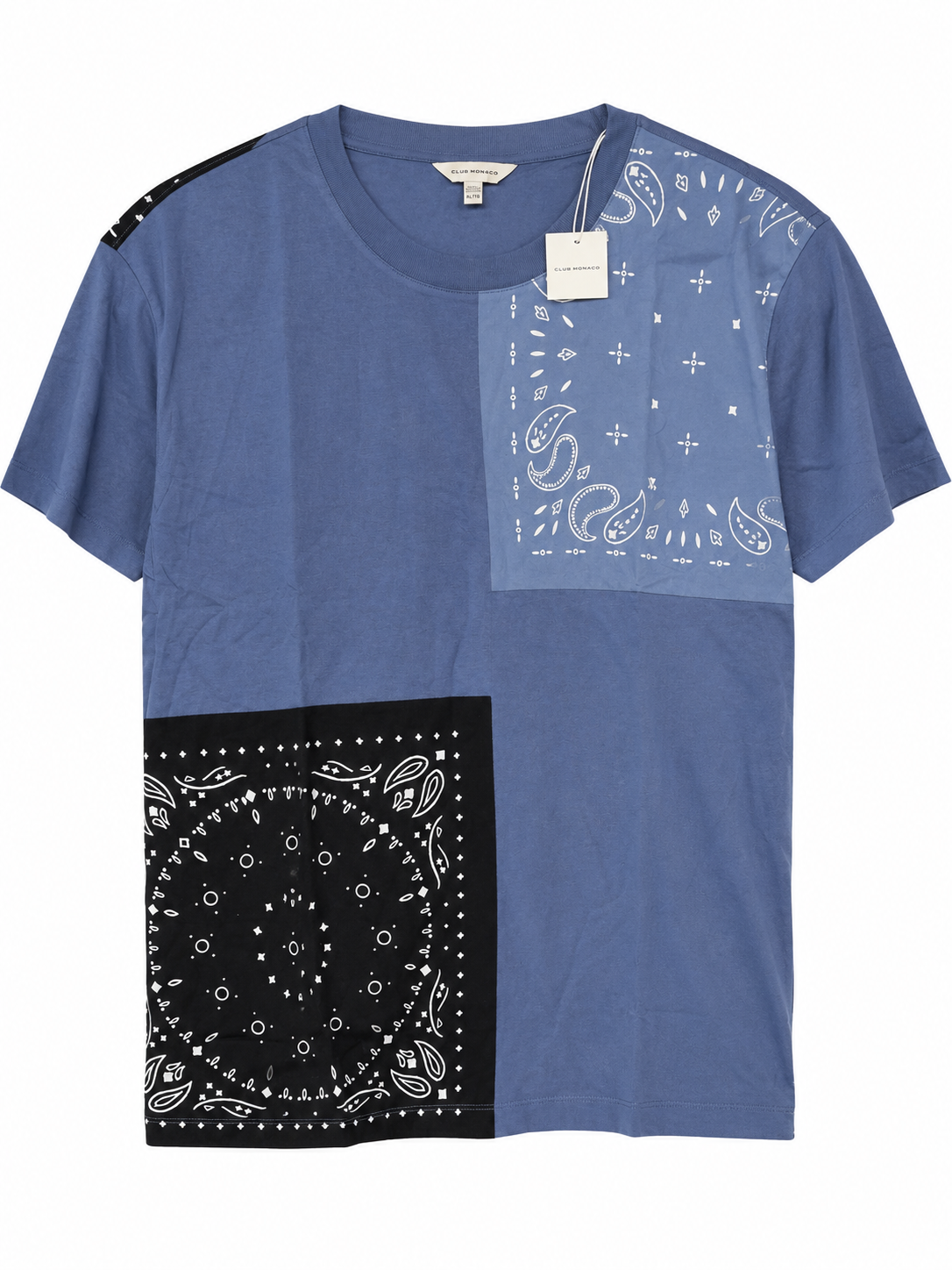 Club Monaco Bandana Patchwork Tee | Blue | Men’s XL | New With Tags