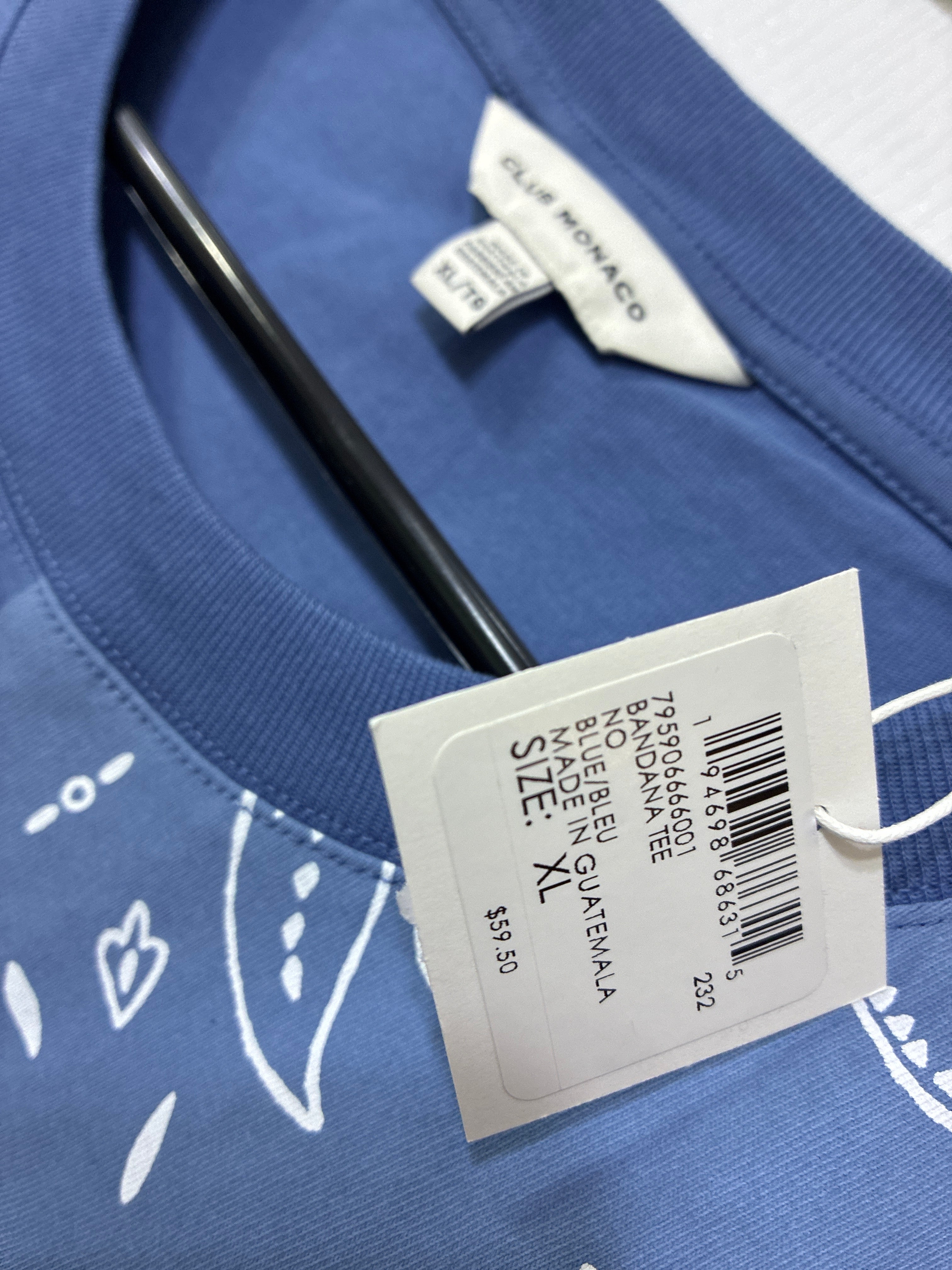 Club Monaco Bandana Patchwork Tee | Blue | Men’s XL | New With Tags